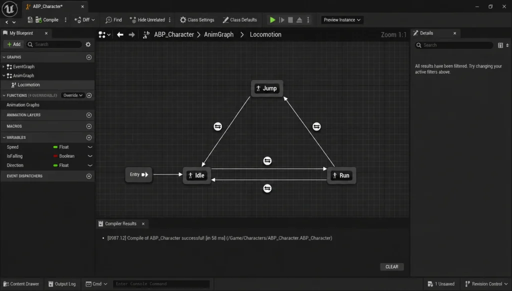 언리얼 엔진 Animation Blueprint State Machine 사용법